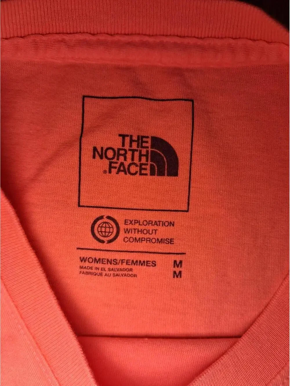 North Face T Shirt Womens Medium Orange Cotton Big Logo - Picture 2 of 6